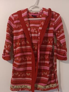 Girls' Hooded Fleece Jacket - Red & Pink Heart Stripe